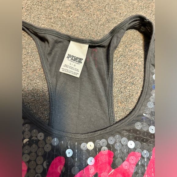 Victoria's Secret Tank Top Racerback. Gray. PINK. Sequins You Only Live Once L - Picture 3 of 8